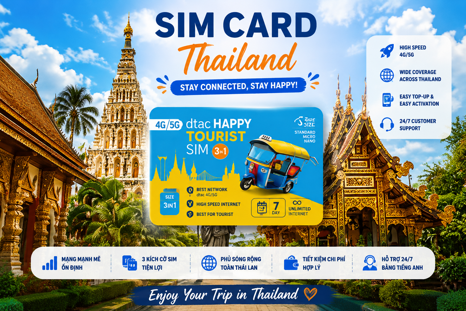 Lợi ích khi có sim Thái Lan ngay lúc hạ cánh